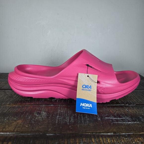 NEW HOKA One One Ora Recovery Slides 3 Mens Size 10 Comfy Sandals Pink Yarrow - Picture 5 of 12